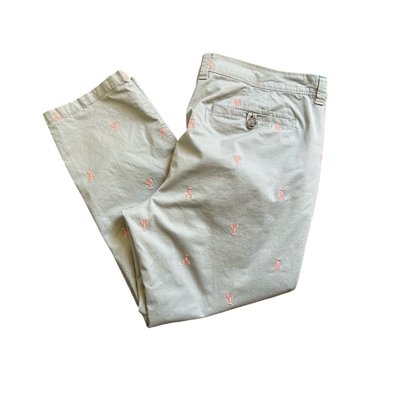 Old Navy Women’s Khaki Pants Size 16 Reg with Embroidered Coral Lobster Print - Picture 2 of 8